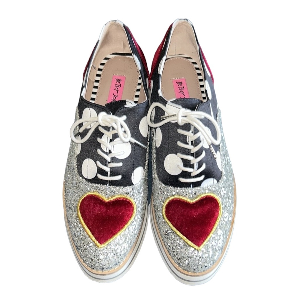 Betsey Johnson Platform Oxford Walker Silver Sparkle Shoes Size 7.5 - Picture 6 of 15